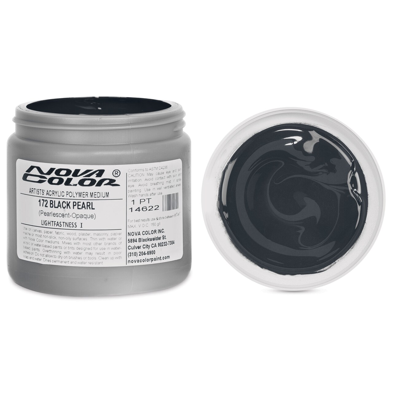 Nova Color Artists’ Acrylic Polymer Paint - Black Pearl, 473 ml Jar